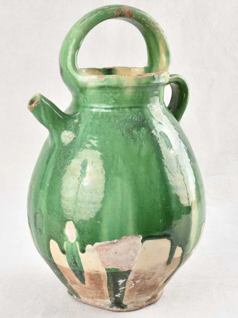 19th century French pitcher with green glaze 15¼"