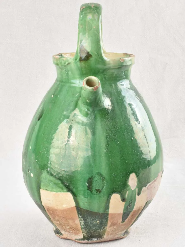 19th century French pitcher with green glaze 15¼"