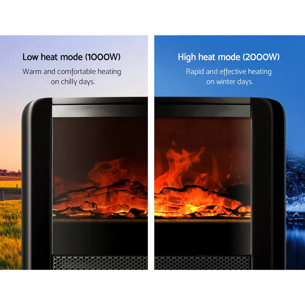 2000W Electric Fireplace Fire Heaters - Black