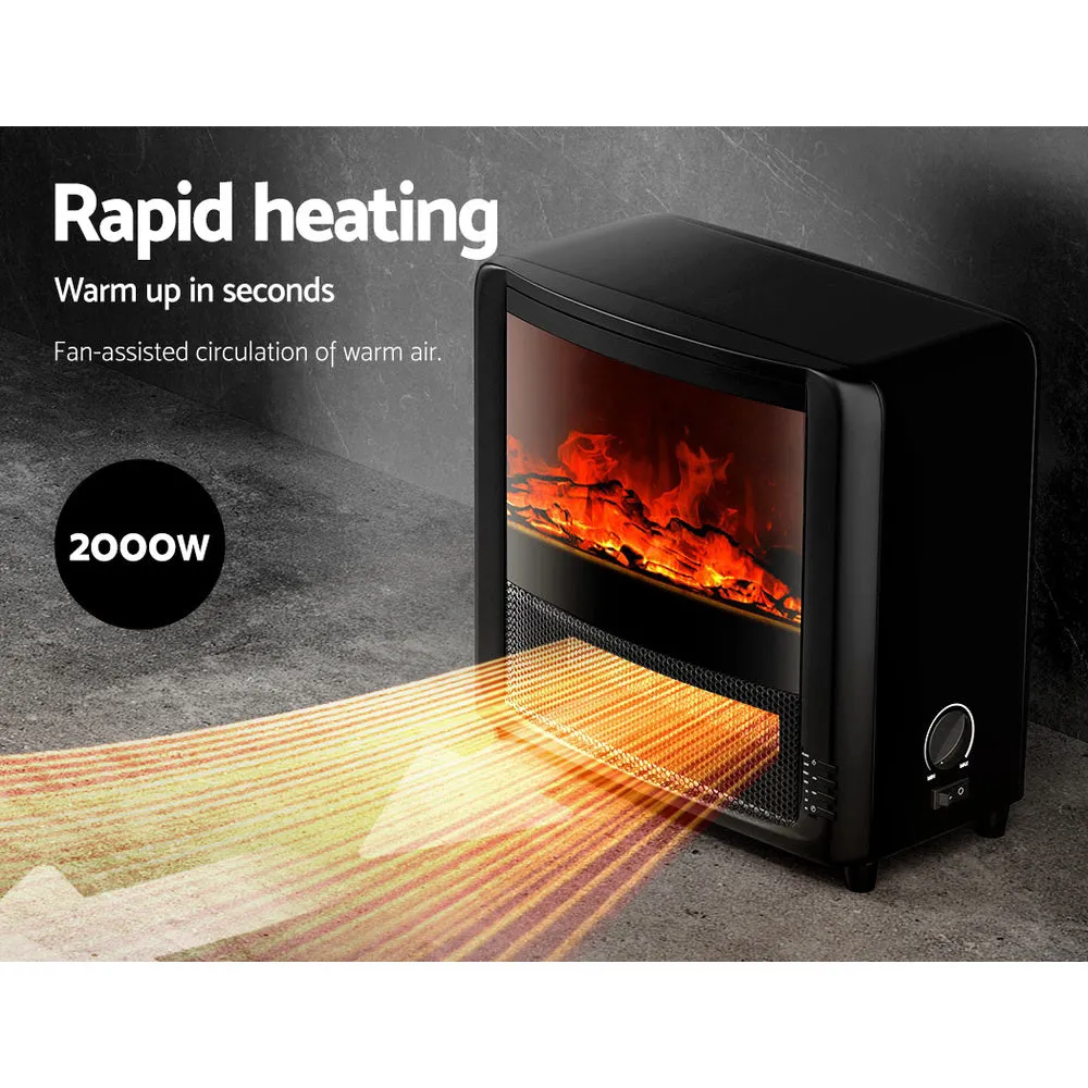 2000W Electric Fireplace Fire Heaters - Black