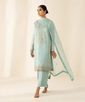 3 Piece - Embroidered Cotton Net Suit