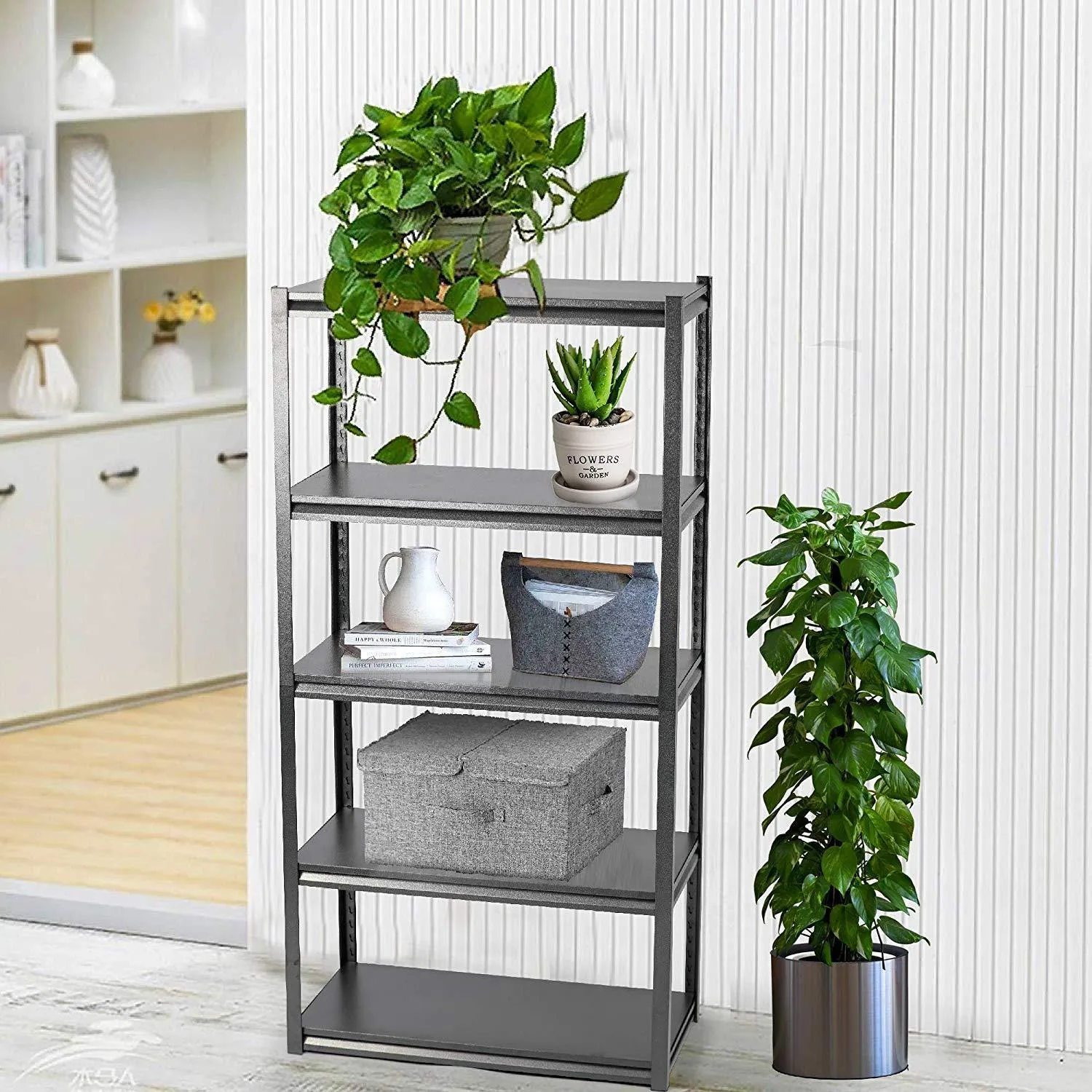 4 Tiers Adjustable Storage Shelf Rack Modern Style Bookcase Display Stand and Storage Tower,Black