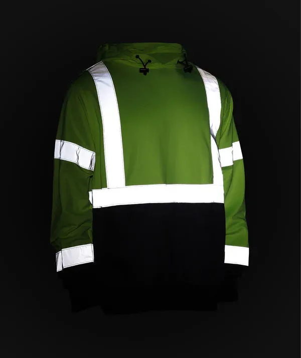 604GTLN Safety Hoodie: Hi-Vis Jacket 2-Tone Pullover: 7 oz. Lime & Navy