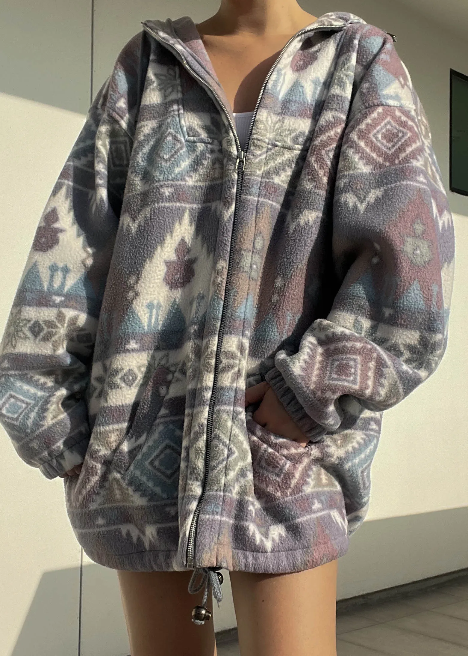 80's Printed Pastel Fleece Jacket (L)