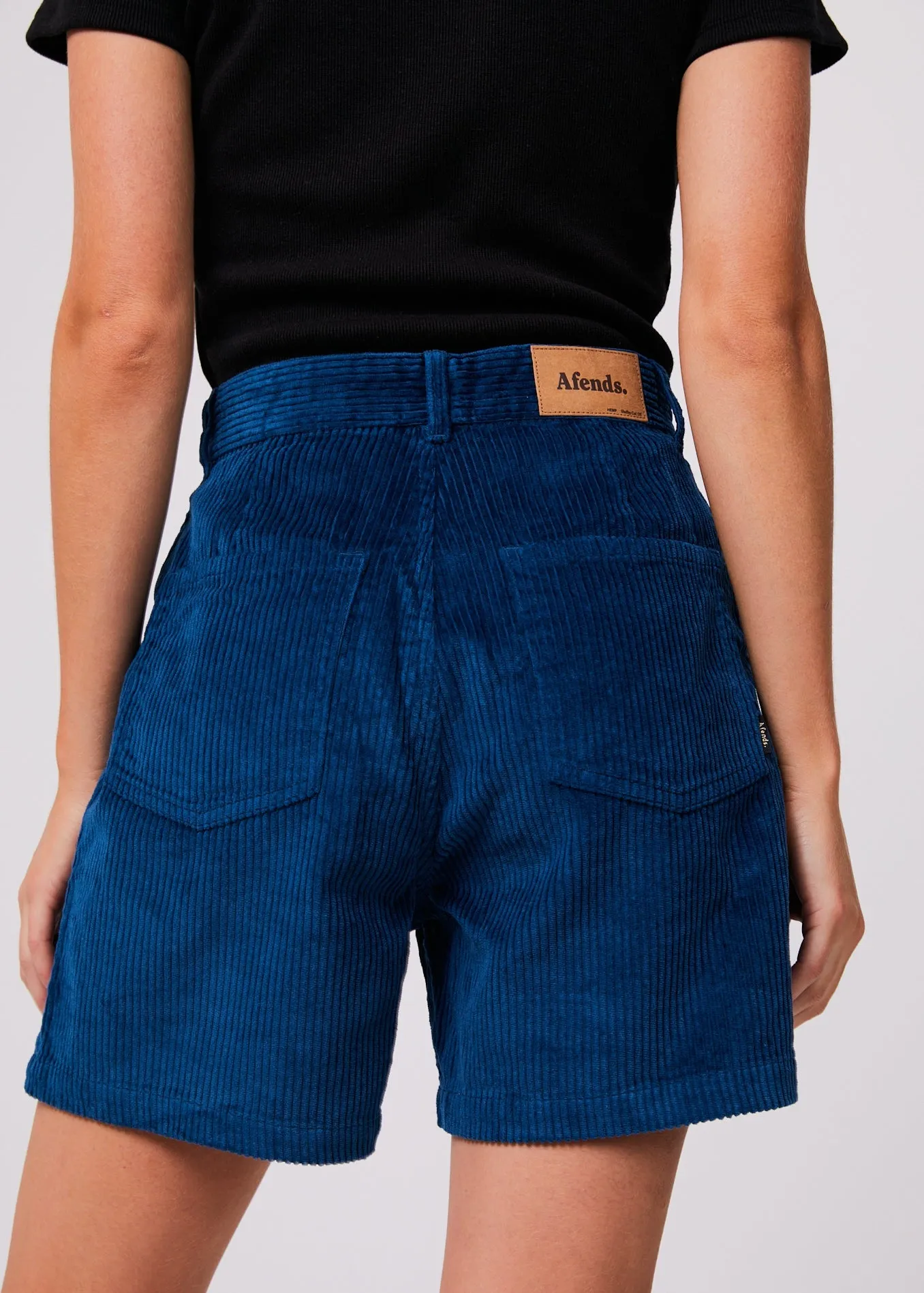 Afends Womens Anderson Shelby - Hemp Corduroy High Waisted Shorts - Cobalt