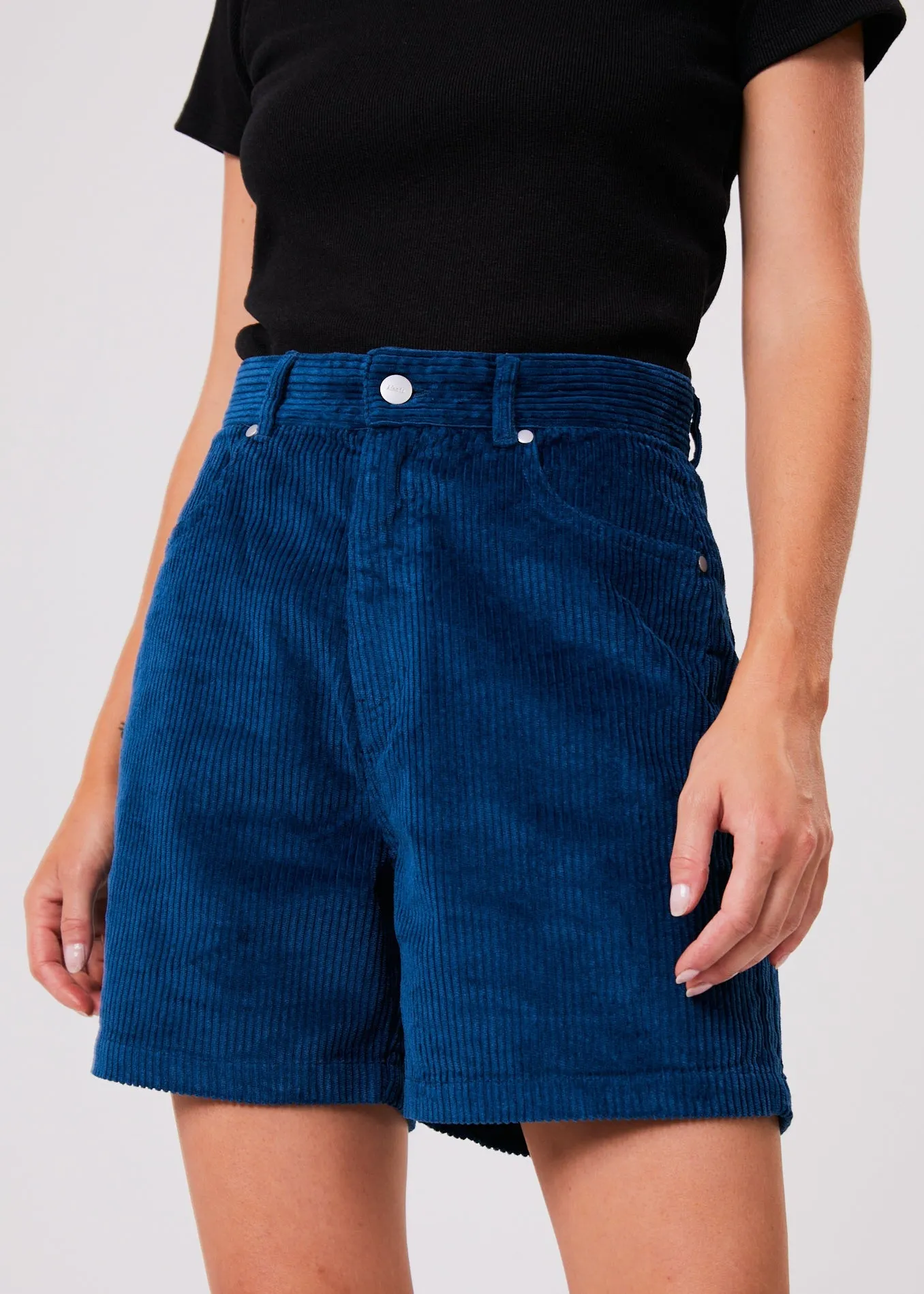 Afends Womens Anderson Shelby - Hemp Corduroy High Waisted Shorts - Cobalt