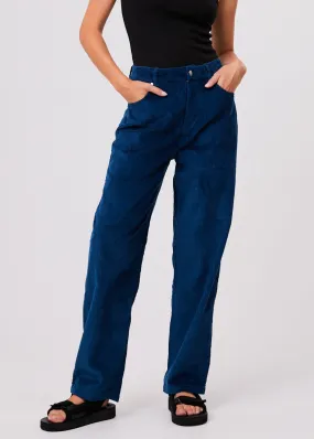 Afends Womens Anderson Shelby Long - Hemp Corduroy Wide Leg Pants - Cobalt