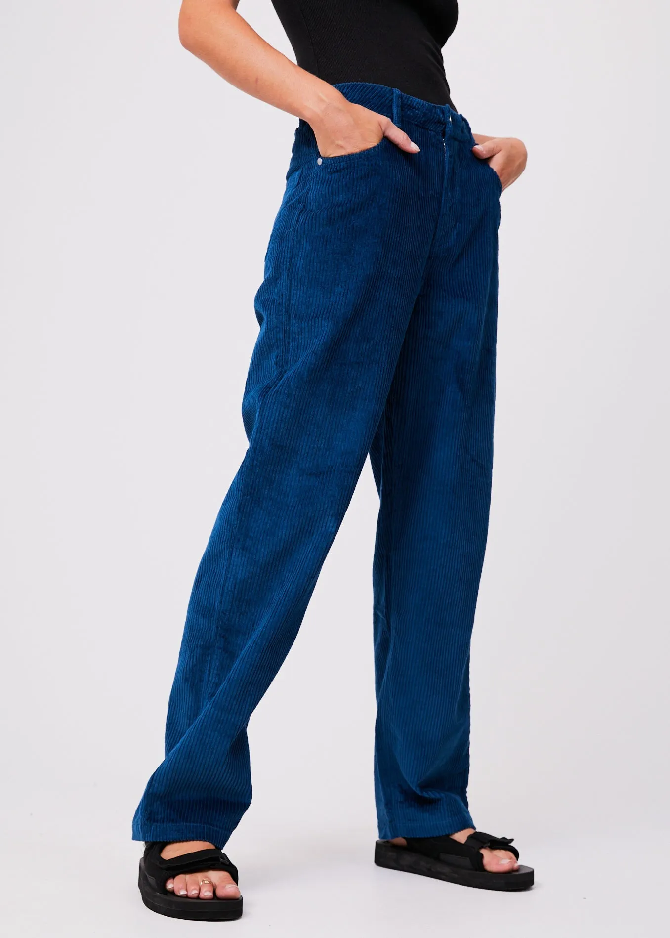 Afends Womens Anderson Shelby Long - Hemp Corduroy Wide Leg Pants - Cobalt