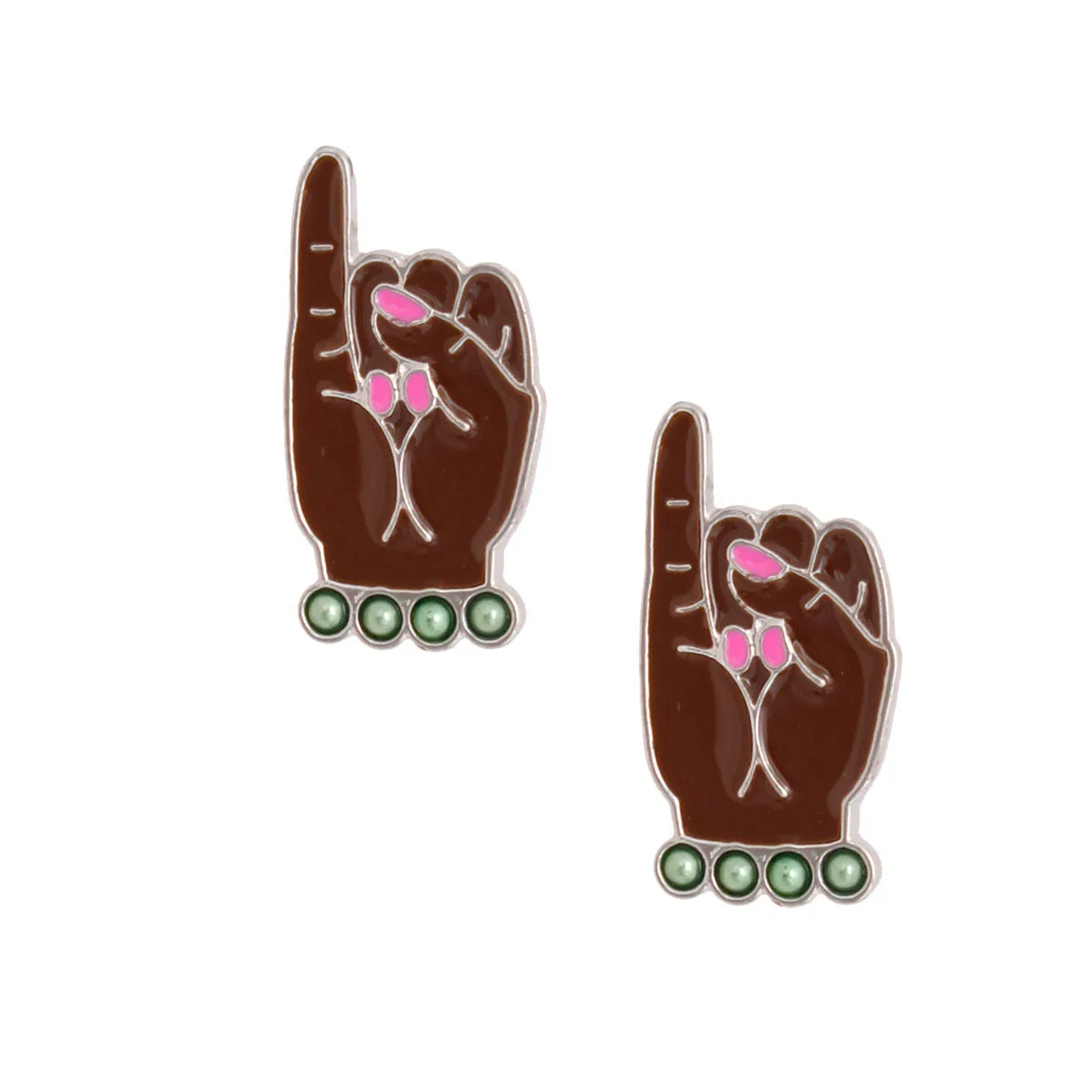 AKA Pink Green Hand Sign Alpha Kappa Alpha Inspired Studs Earrings