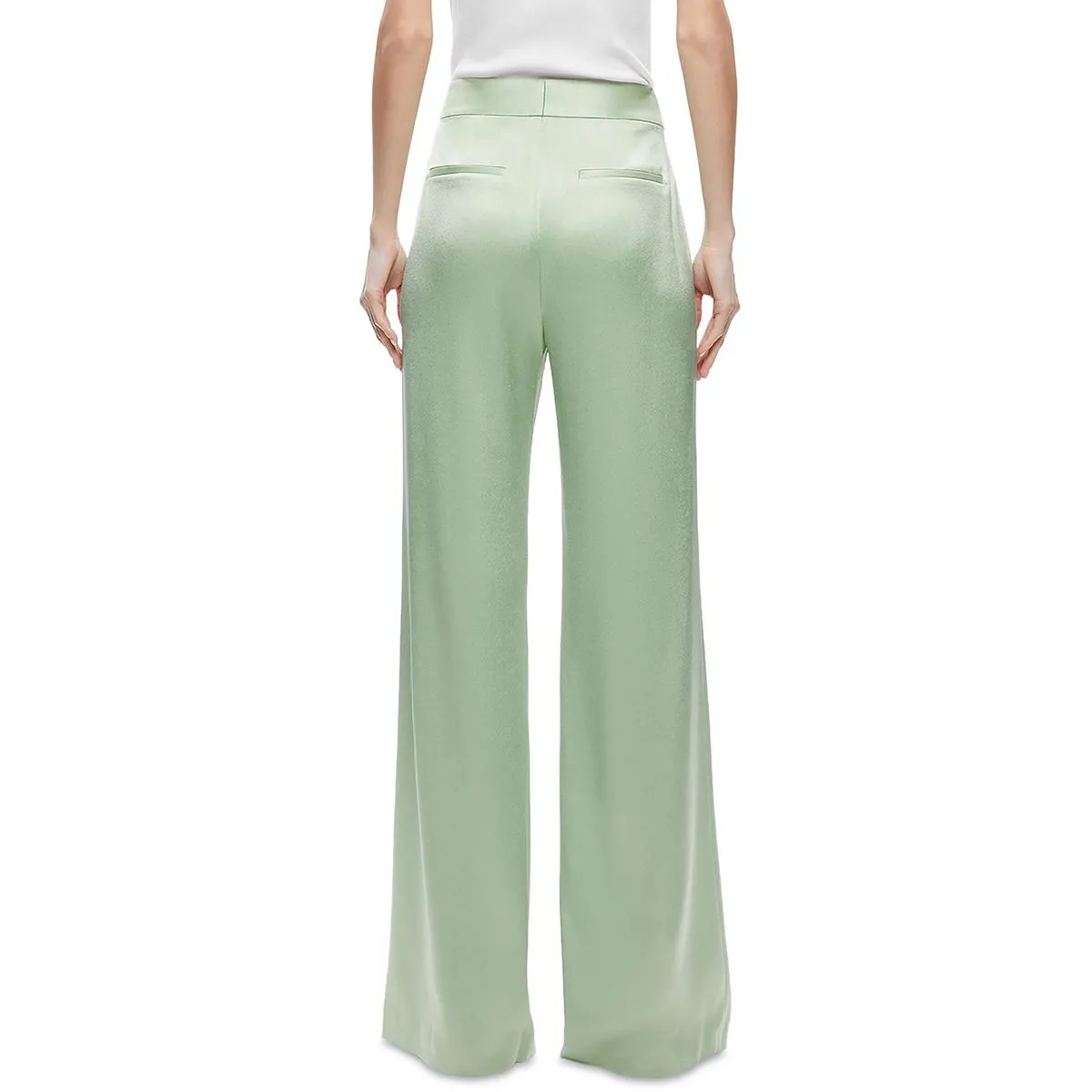 Alice and Olivia Womens Deanna Satin High Waist Wide Leg Pants