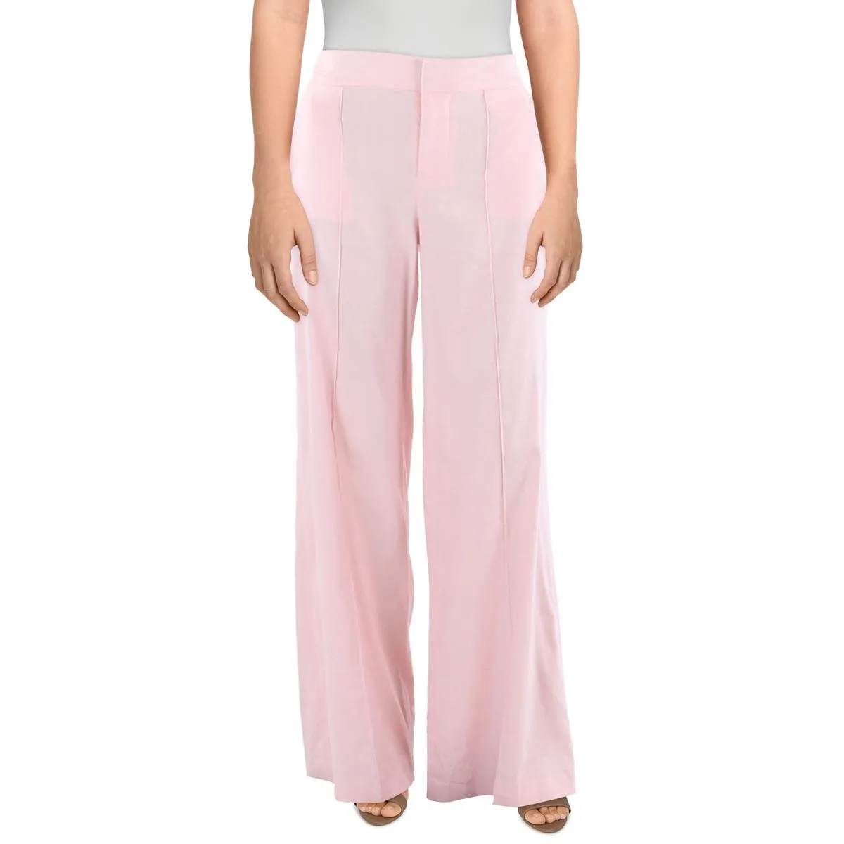 Alice and Olivia Womens Dylan High Rise Pintuck Wide Leg Pants