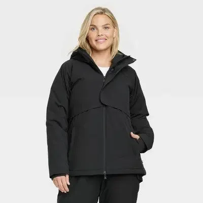 All in Motion Women's Winter Jacket Wind Resistant Attached Hood Zipper Pockets