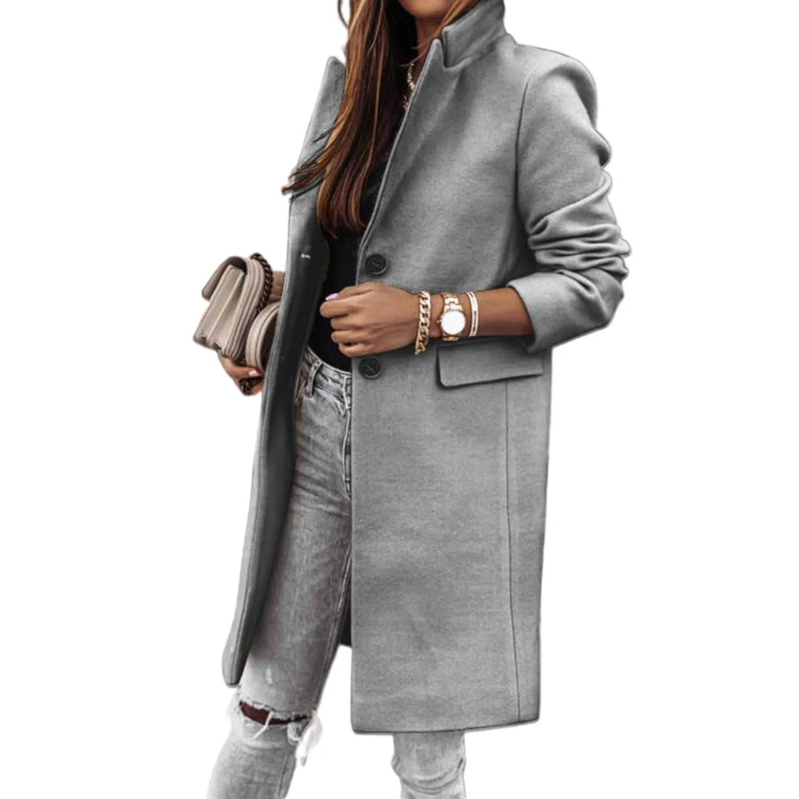 Amy Fashion - Casual Woolen long Overcoat