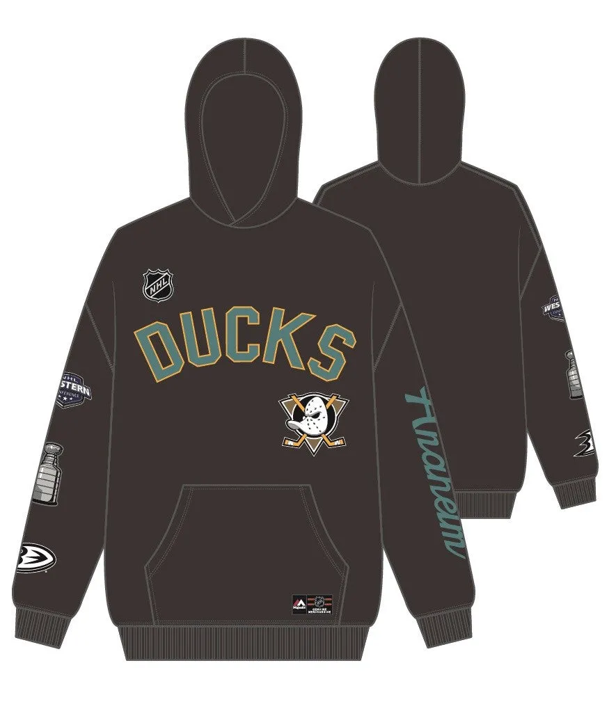 Anaheim Ducks Vintage OTH Hoodie NHL Faded Black By Majestic