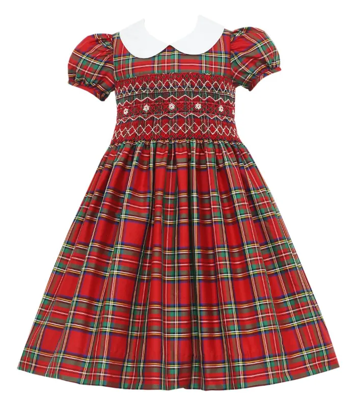 Anavini Smocked Holiday Plaid Dress