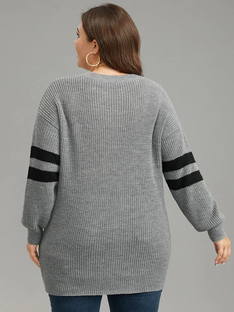 Anti-Pilling Striped Button Detail Pullover