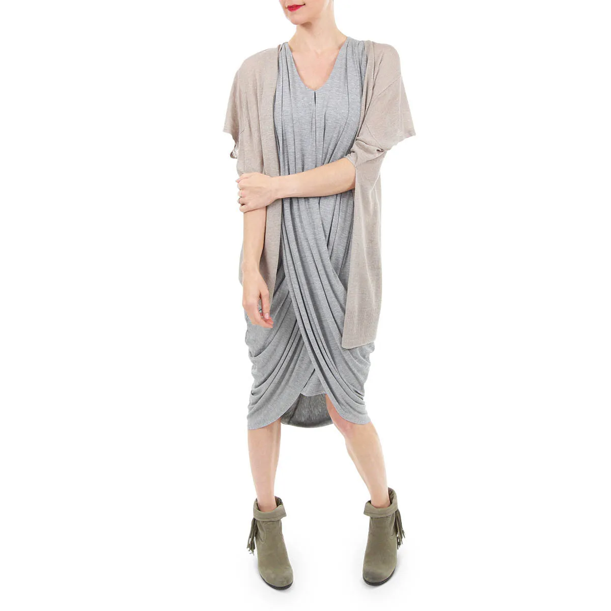 Art Greco - Drape Front Goddess Dress in Heather Grey