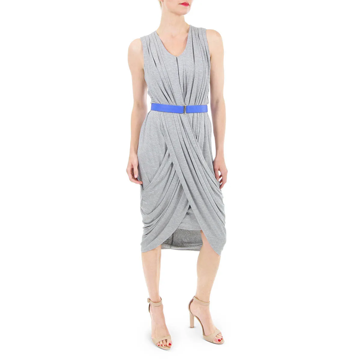 Art Greco - Drape Front Goddess Dress in Heather Grey