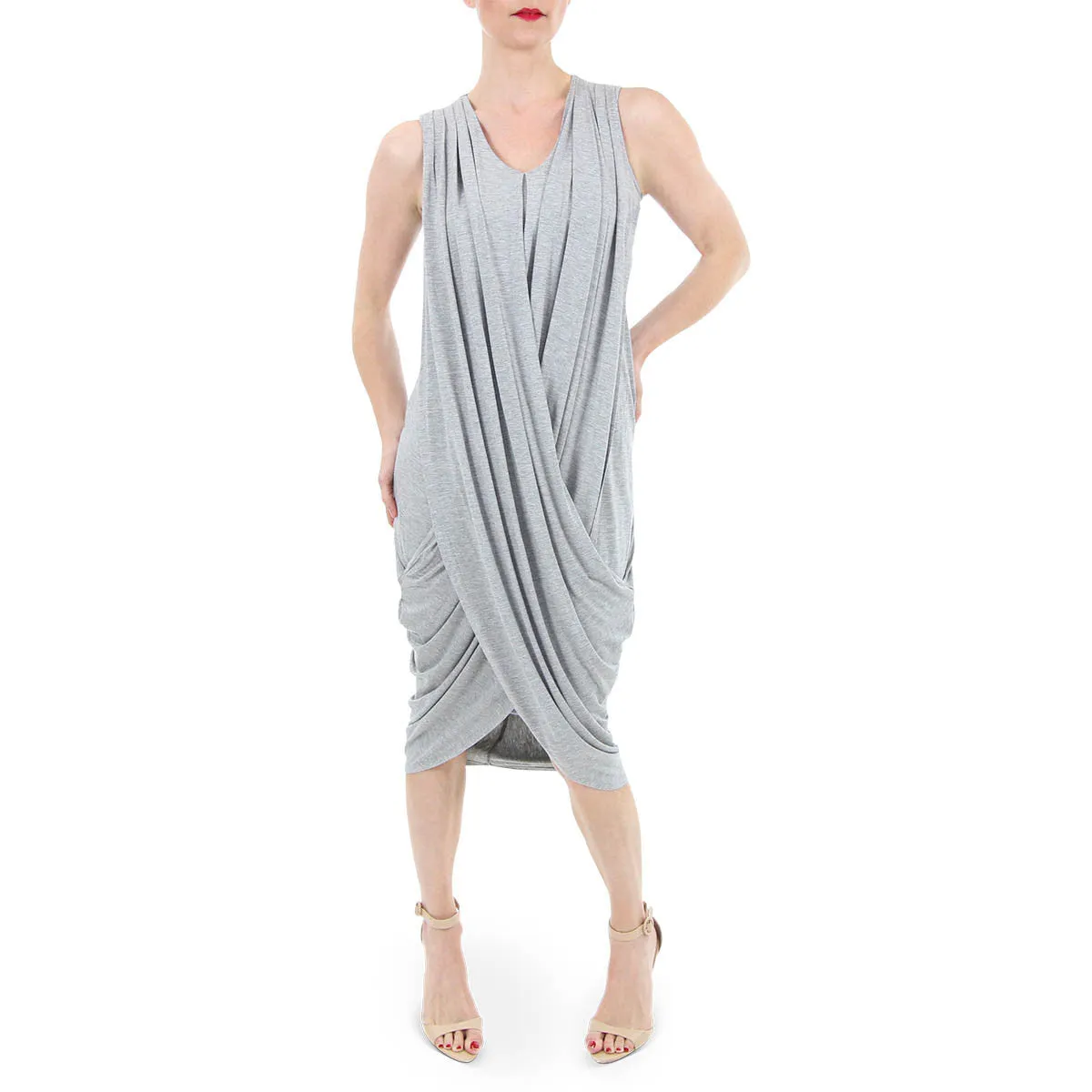 Art Greco - Drape Front Goddess Dress in Heather Grey