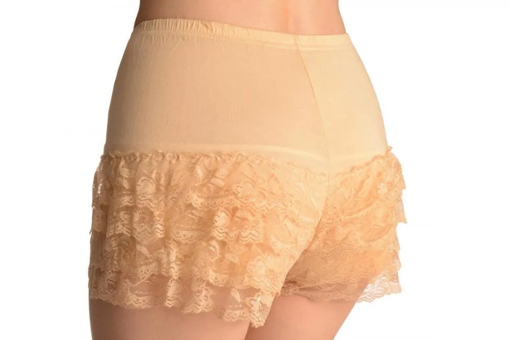 Beige Lace Ruffle Shorts