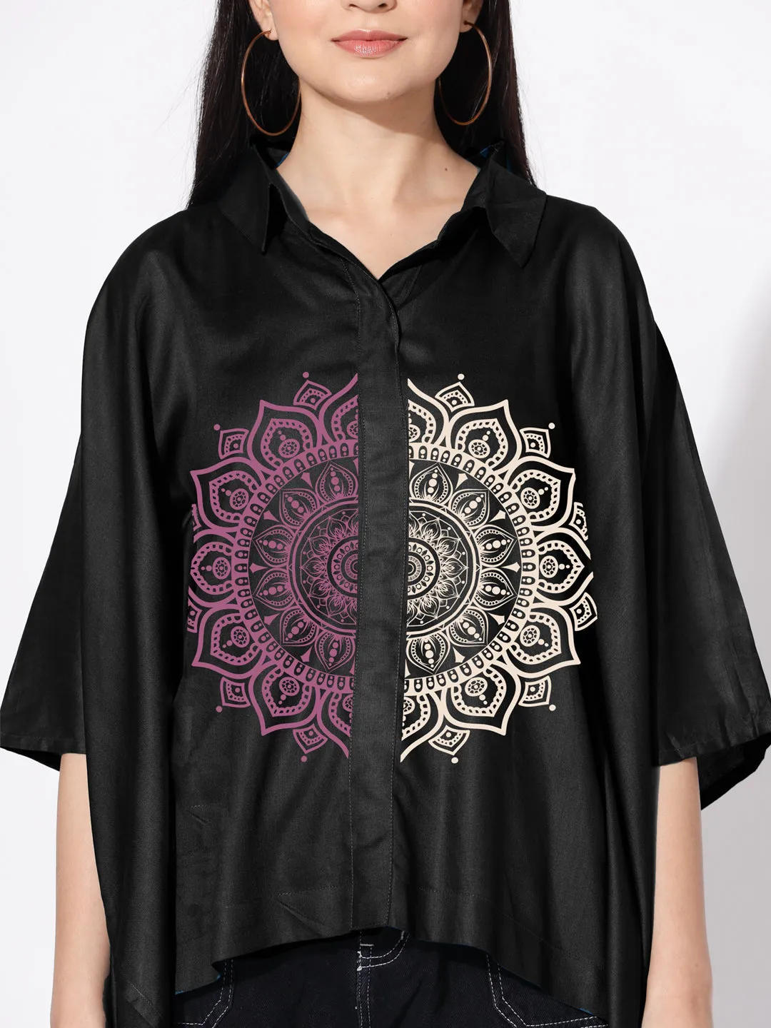 Black Kaftan Top - Semi Mandala