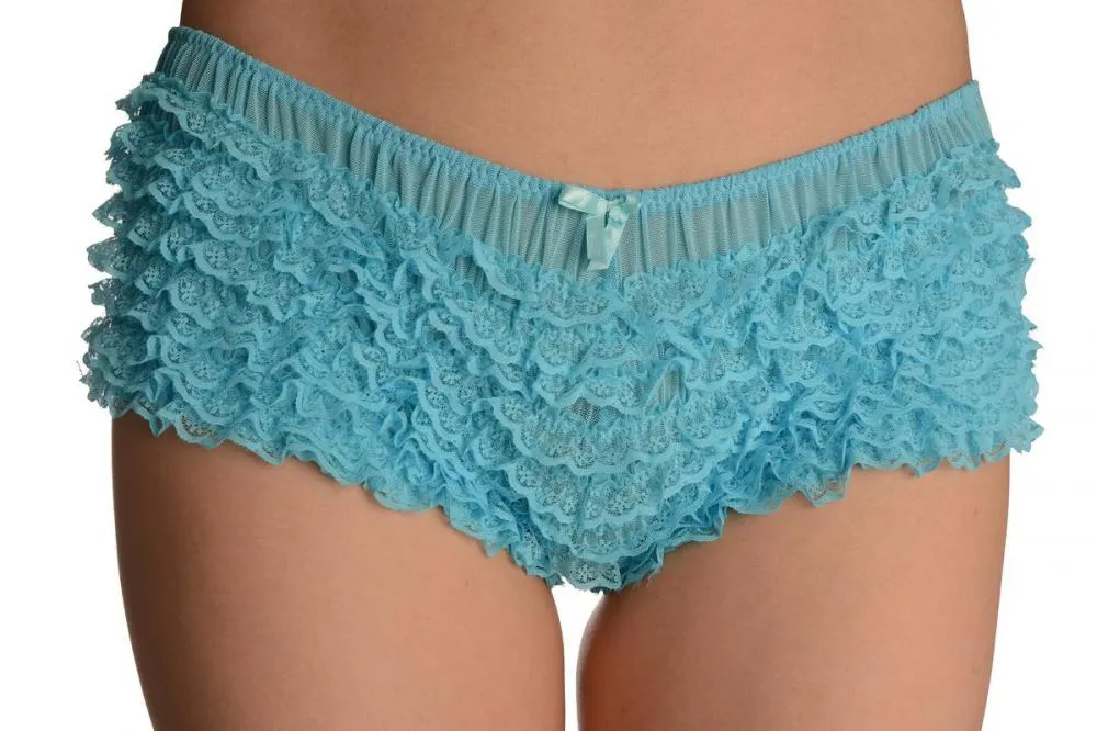 Blue Multi Layers Women Frilly Ruffle Lace Panty Shorts