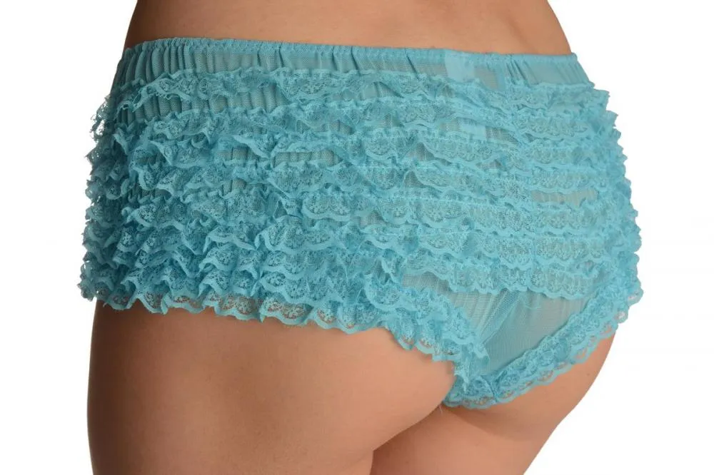 Blue Multi Layers Women Frilly Ruffle Lace Panty Shorts