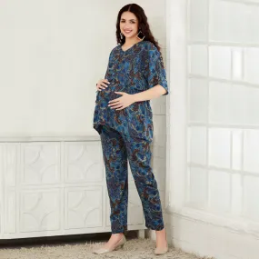 Blue Paisley Printed Top With Pant Maternity Co-Ord Set