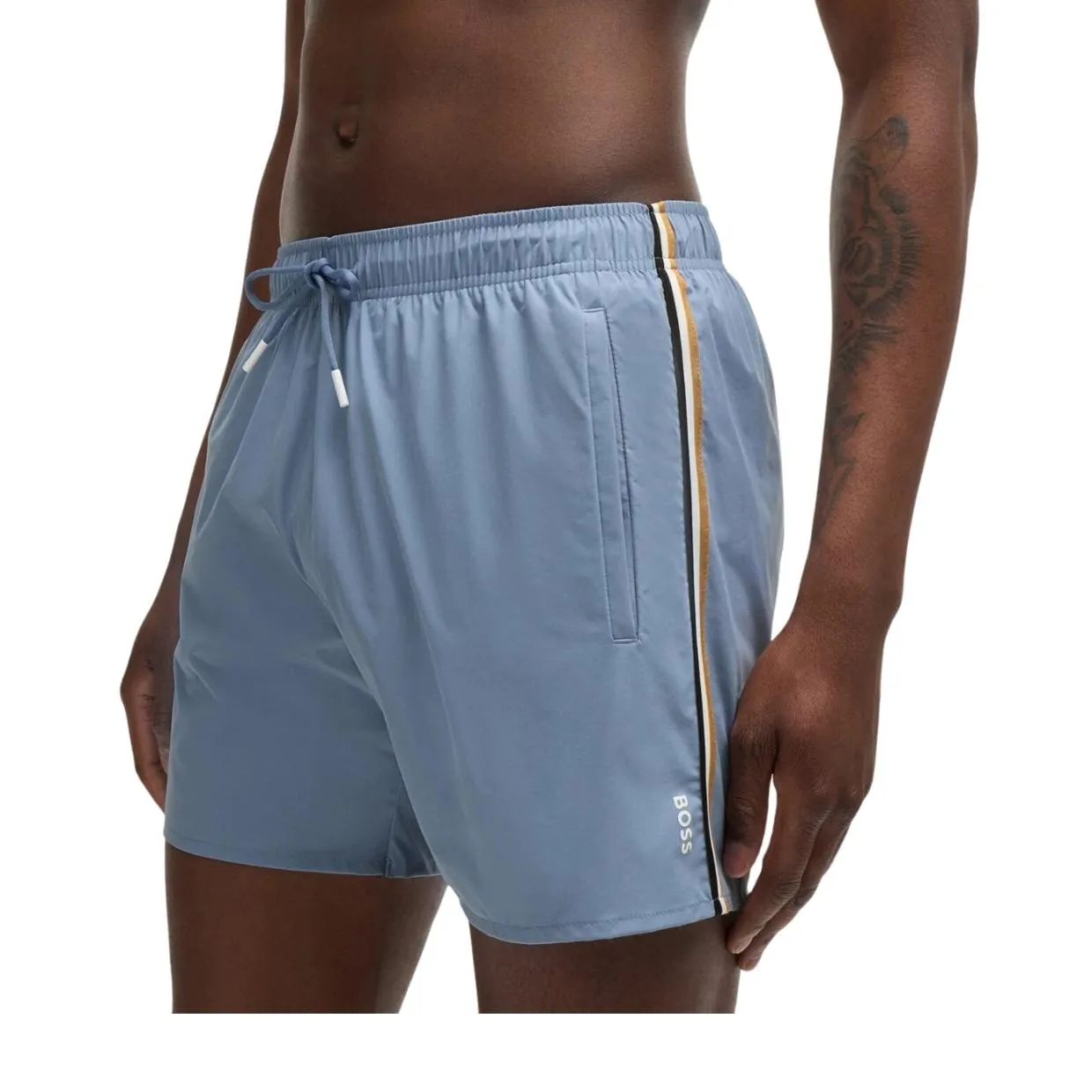 BOSS Stripe & Logo Iconic Blue Swim Shorts