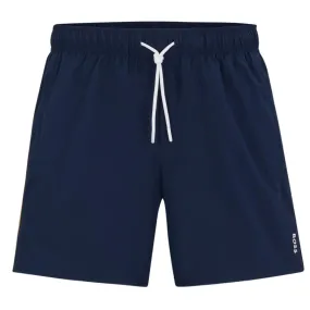 BOSS Stripe & Logo Iconic Navy Swim Shorts