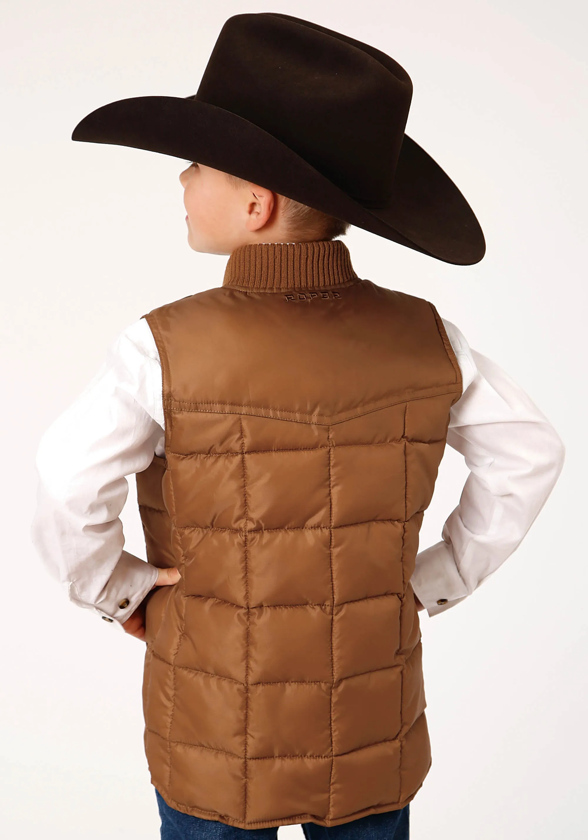 BOYS  CARAMEL BOY'S OUTERWEAR POLY FILLED WESTERN VEST