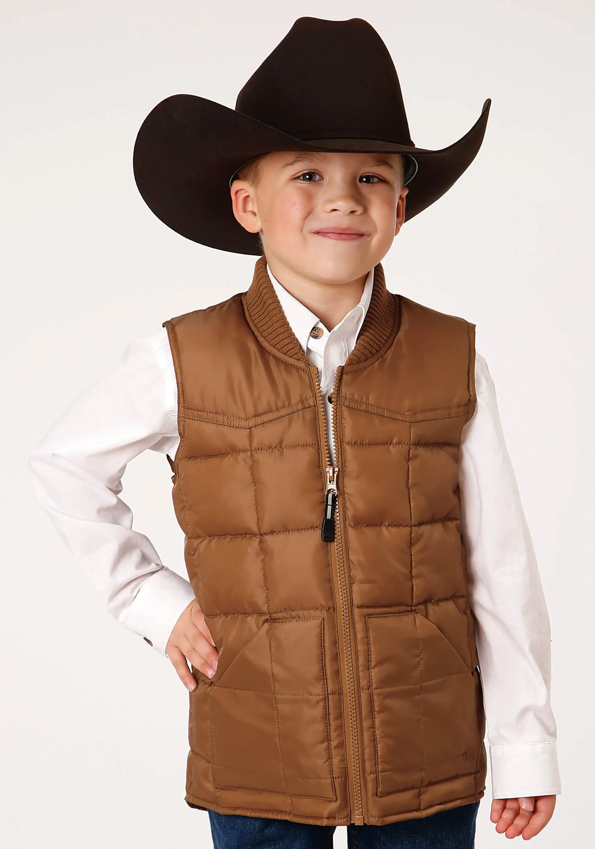 BOYS  CARAMEL BOY'S OUTERWEAR POLY FILLED WESTERN VEST