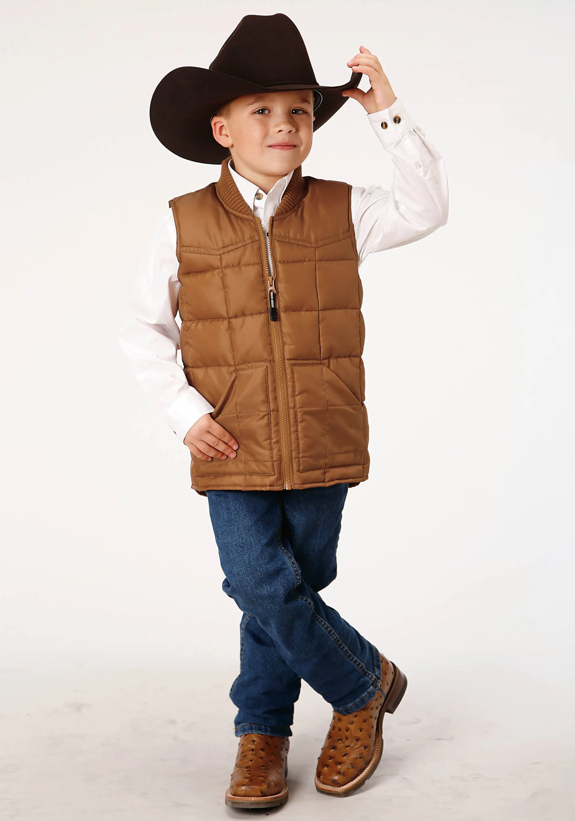 BOYS  CARAMEL BOY'S OUTERWEAR POLY FILLED WESTERN VEST