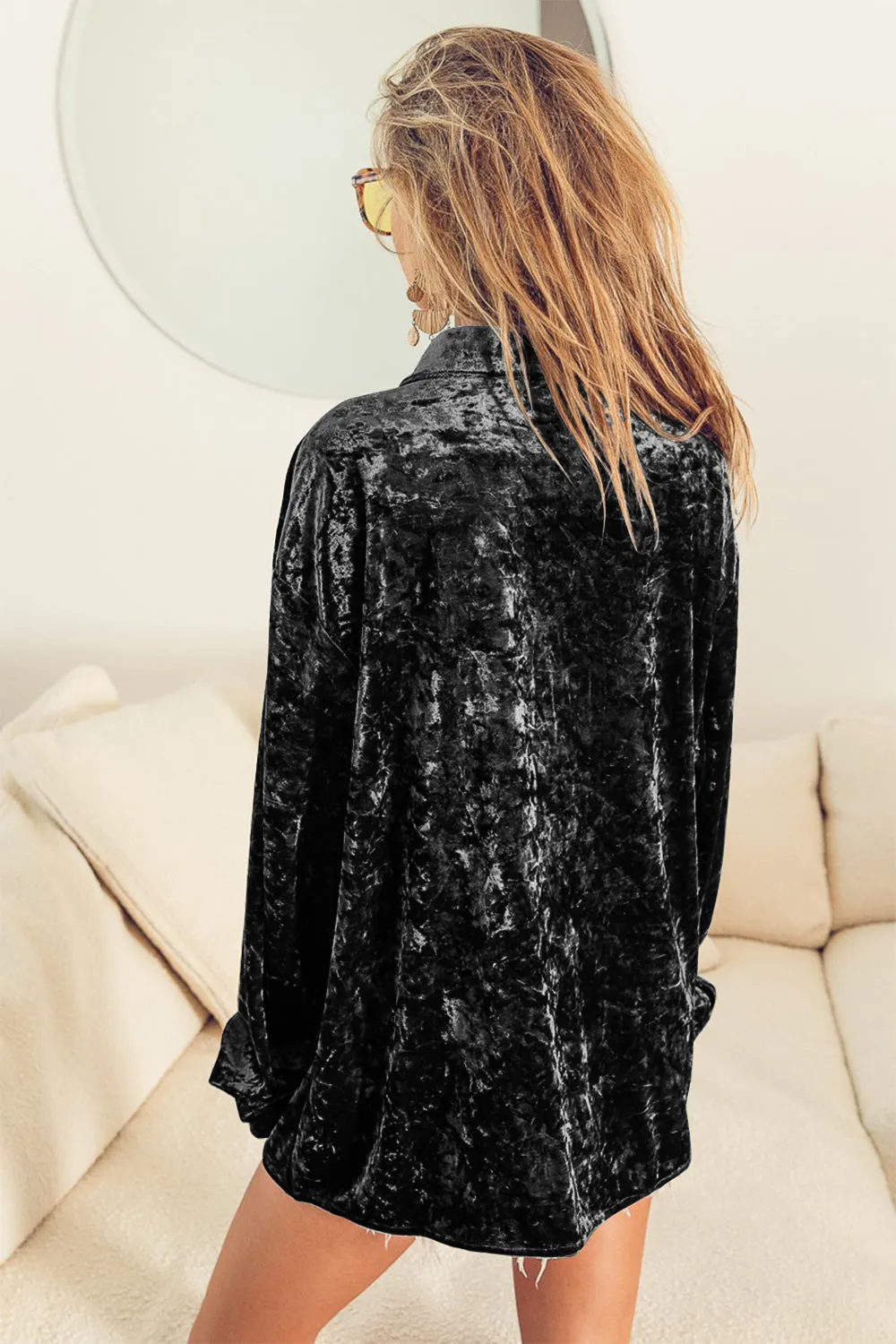 Button Up Long Sleeve Velvet Shirt