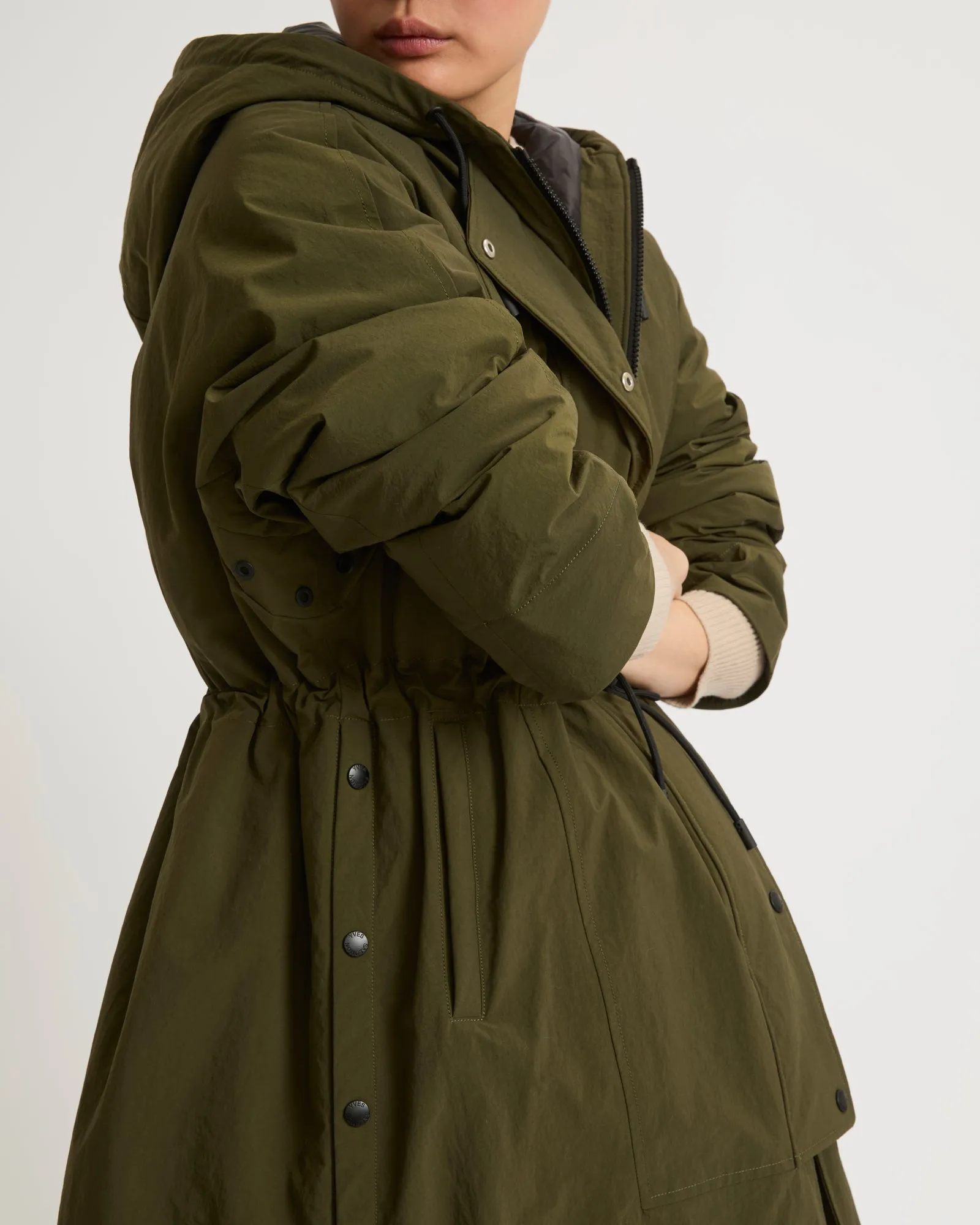 Cape-style coat in technical fabric