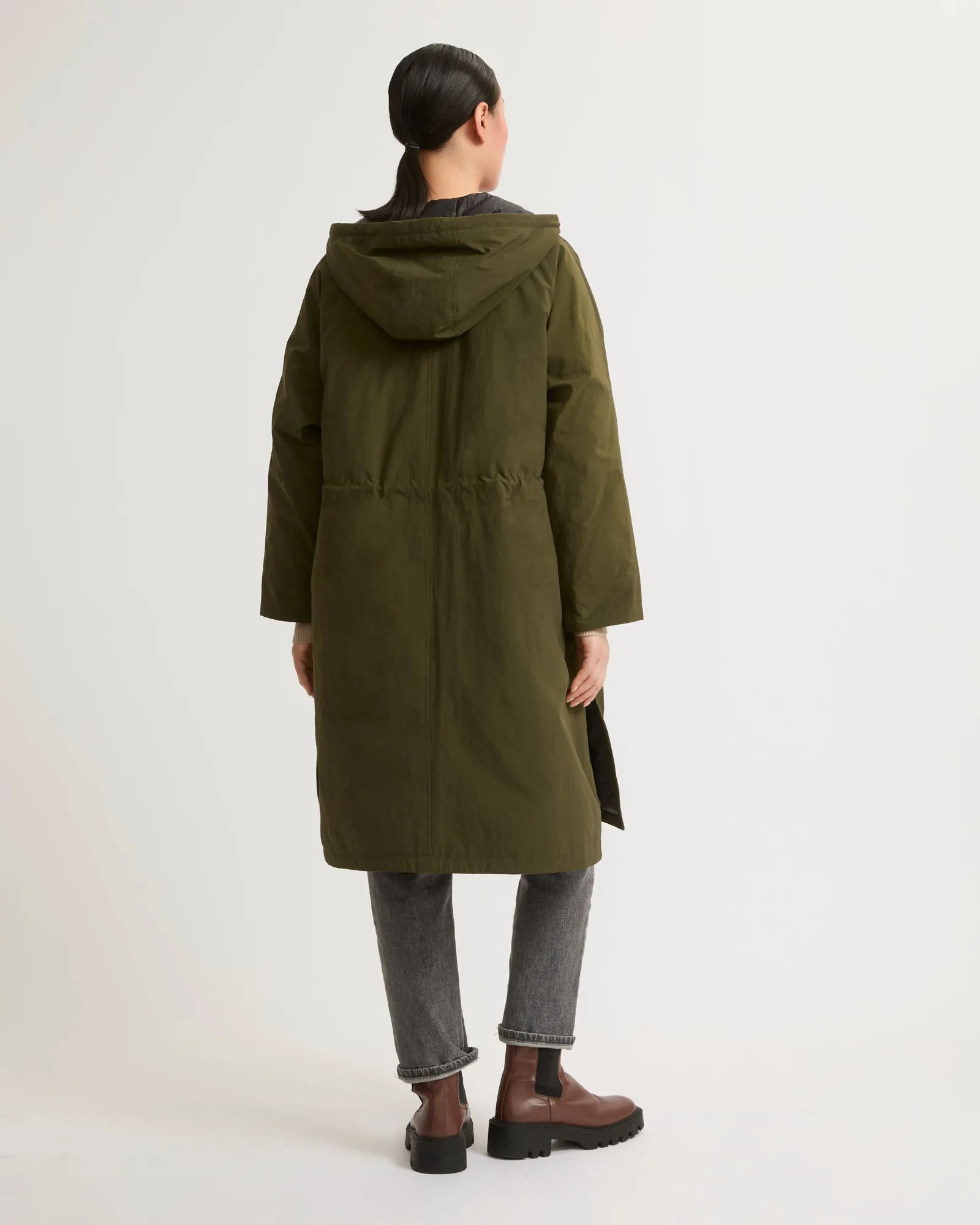 Cape-style coat in technical fabric