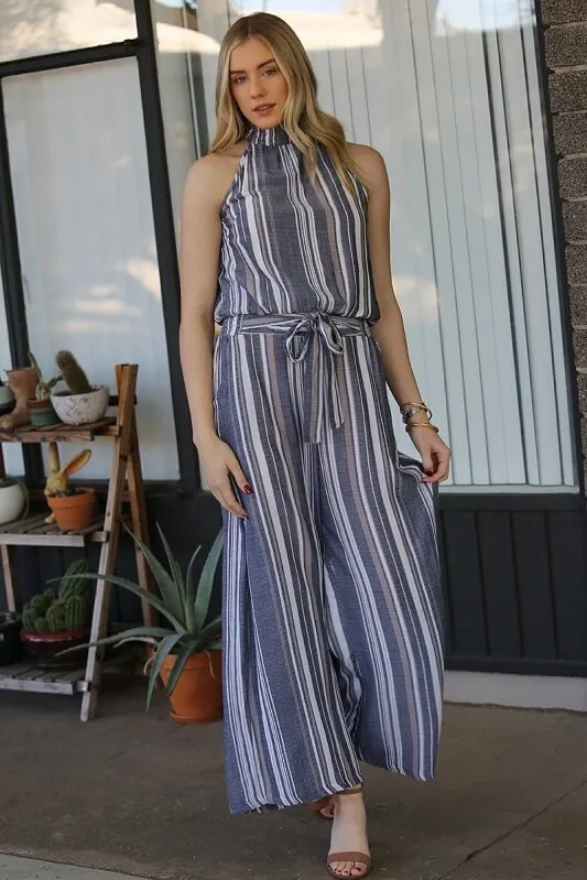 Chambray Striped Wide-Leg Pants