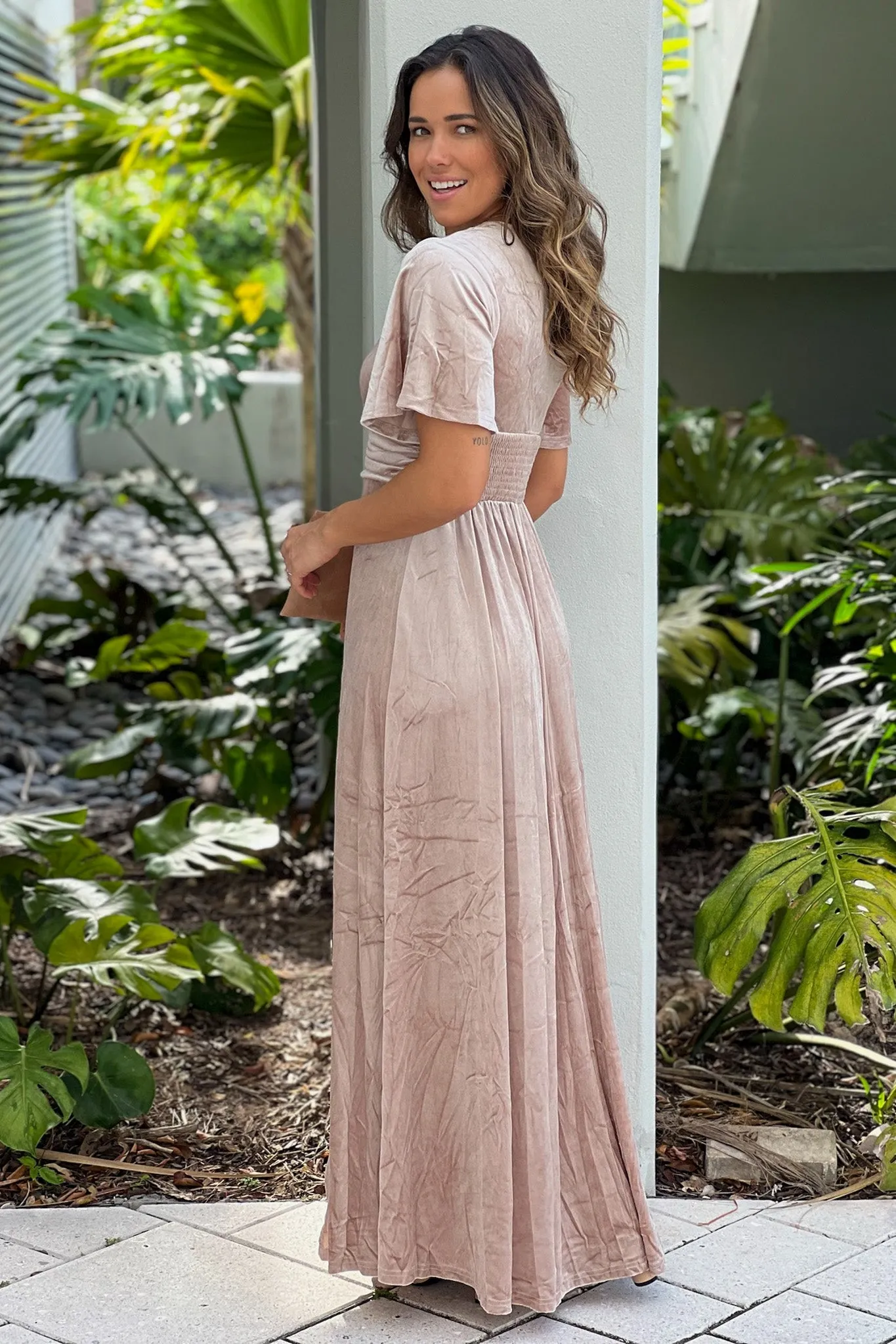 Champagne Velvet Maxi Dress