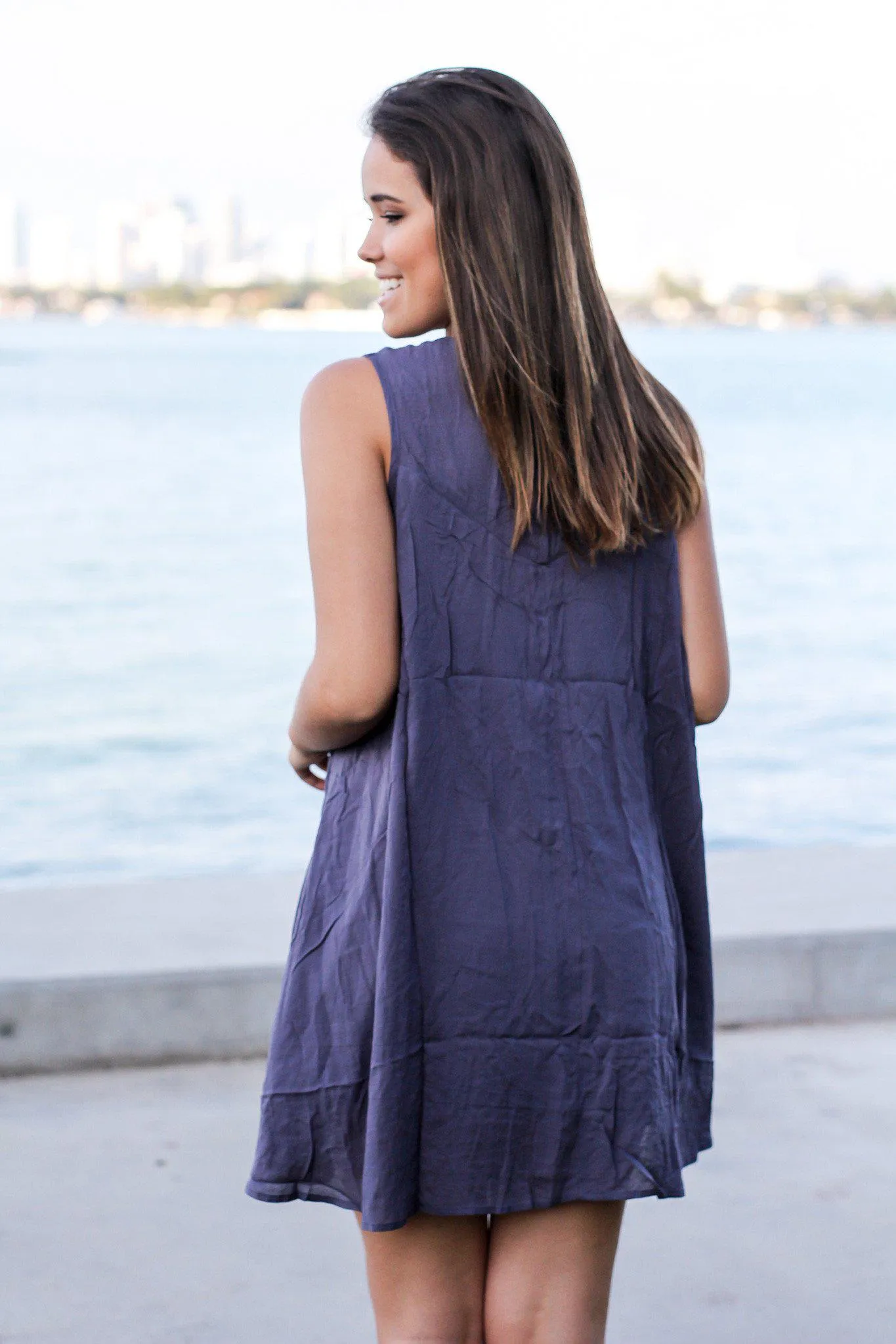 Charcoal Short Dress with Lace Top