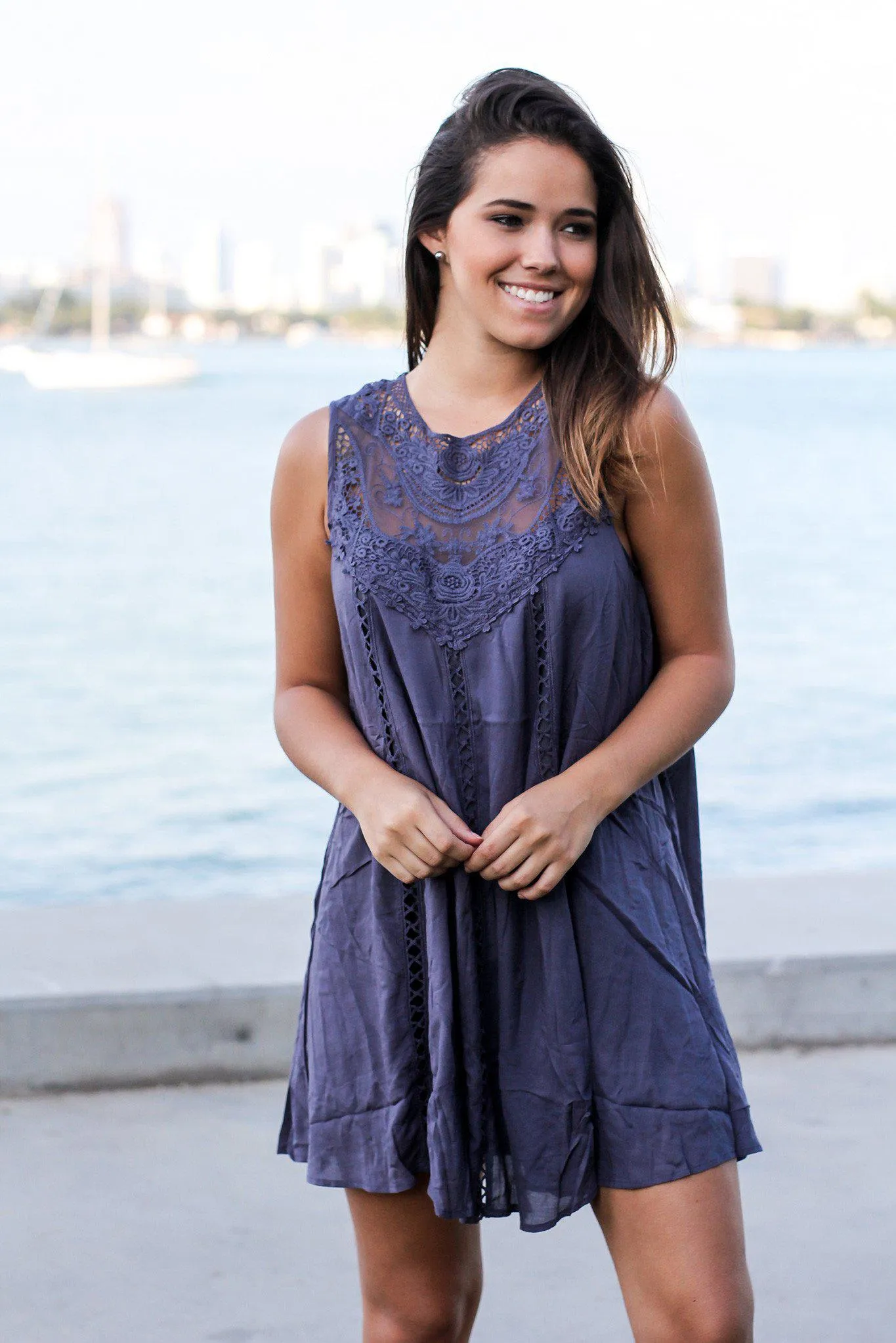 Charcoal Short Dress with Lace Top