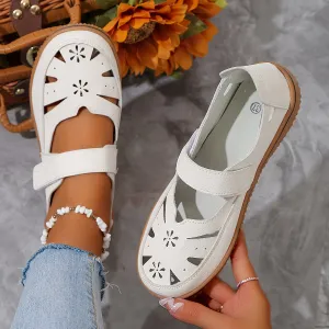 Chic Cut-Out Design Women's Flat Sandals - Round Toe Comfort & Summer Style, Versatile Outdoor Footwear for Casual Wear