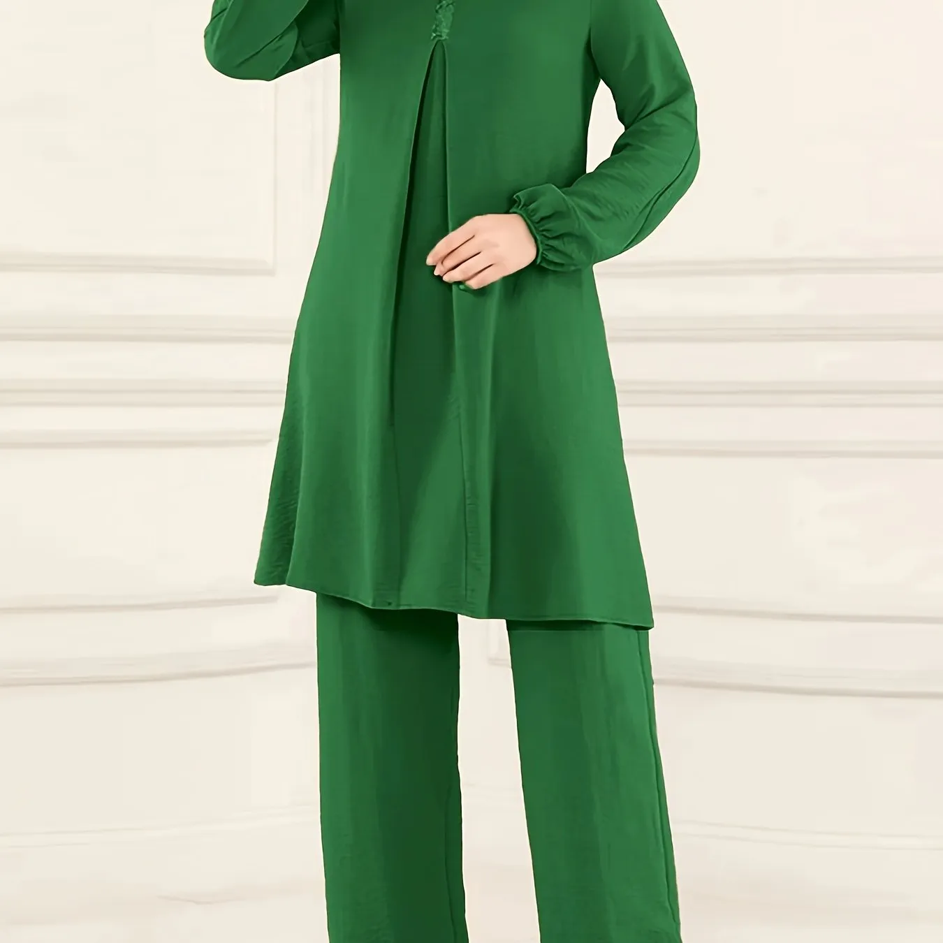 Chic Ramadan Two-Piece Set - Long Sleeve Top & Straight Leg Pants, Womens Modest Fashion Outfits