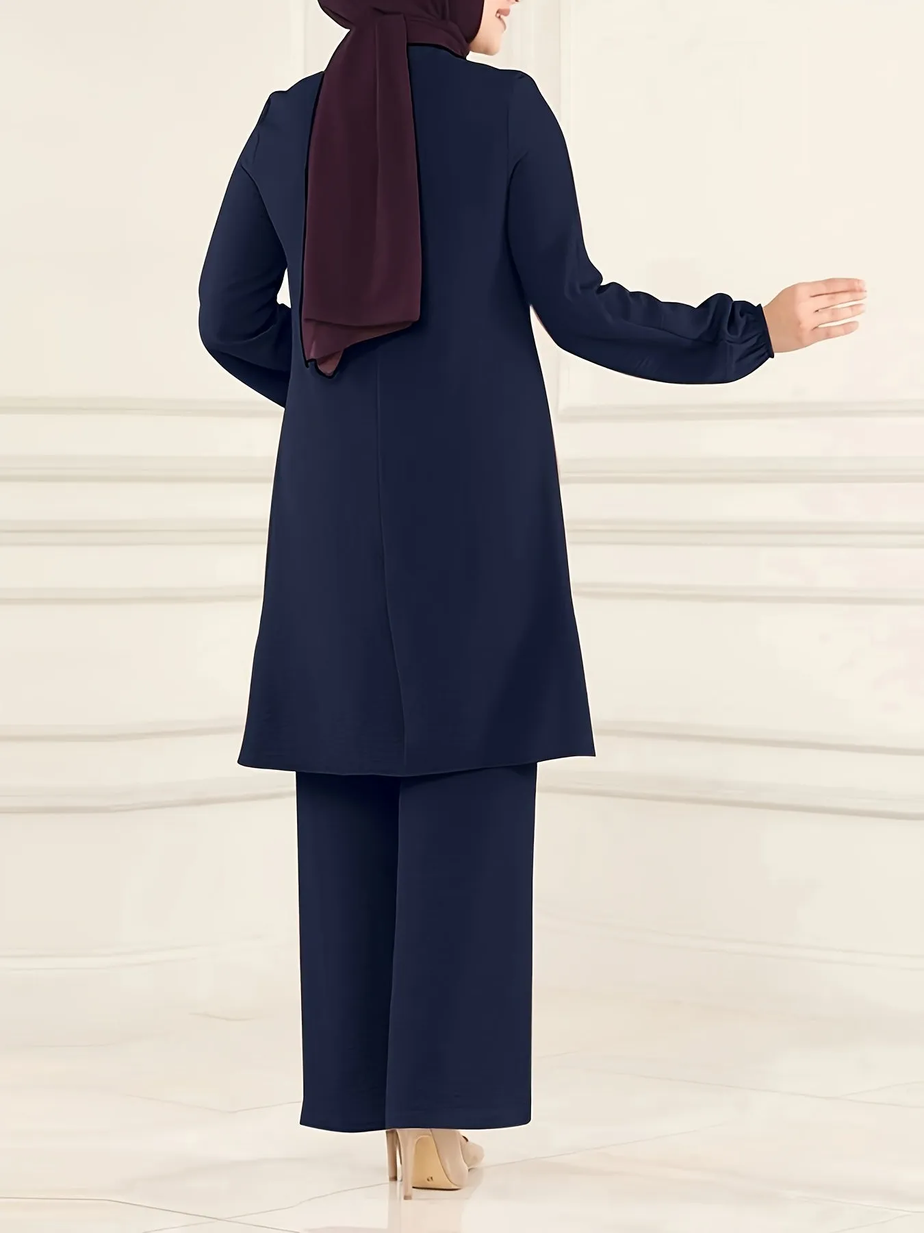 Chic Ramadan Two-Piece Set - Long Sleeve Top & Straight Leg Pants, Womens Modest Fashion Outfits