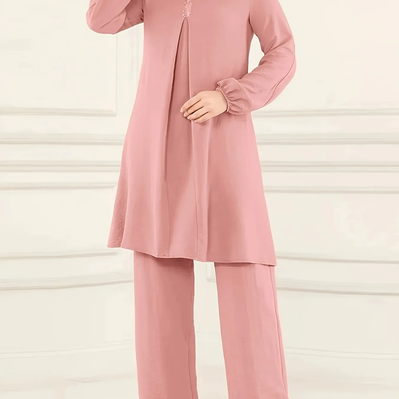 Chic Ramadan Two-Piece Set - Long Sleeve Top & Straight Leg Pants, Womens Modest Fashion Outfits