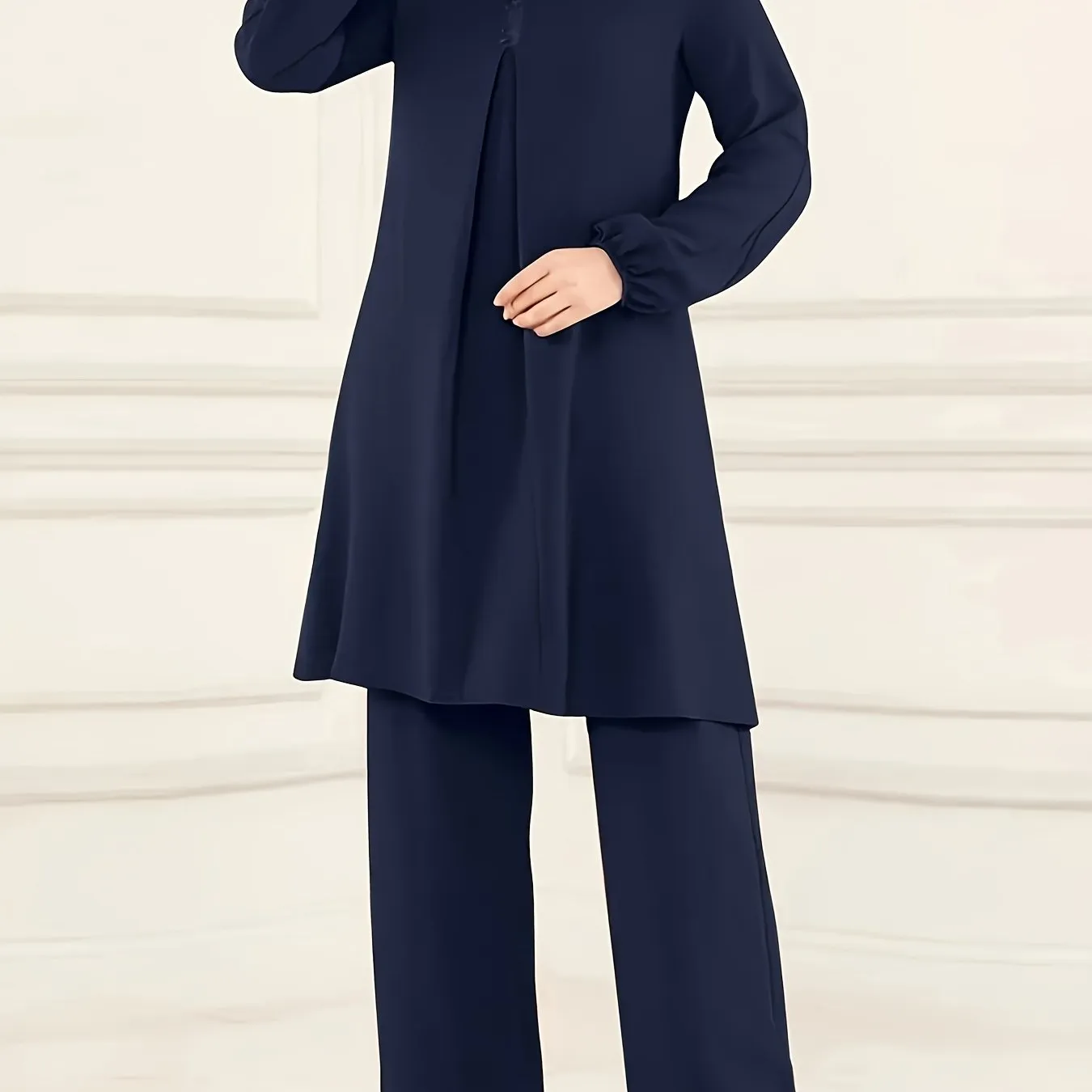 Chic Ramadan Two-Piece Set - Long Sleeve Top & Straight Leg Pants, Womens Modest Fashion Outfits