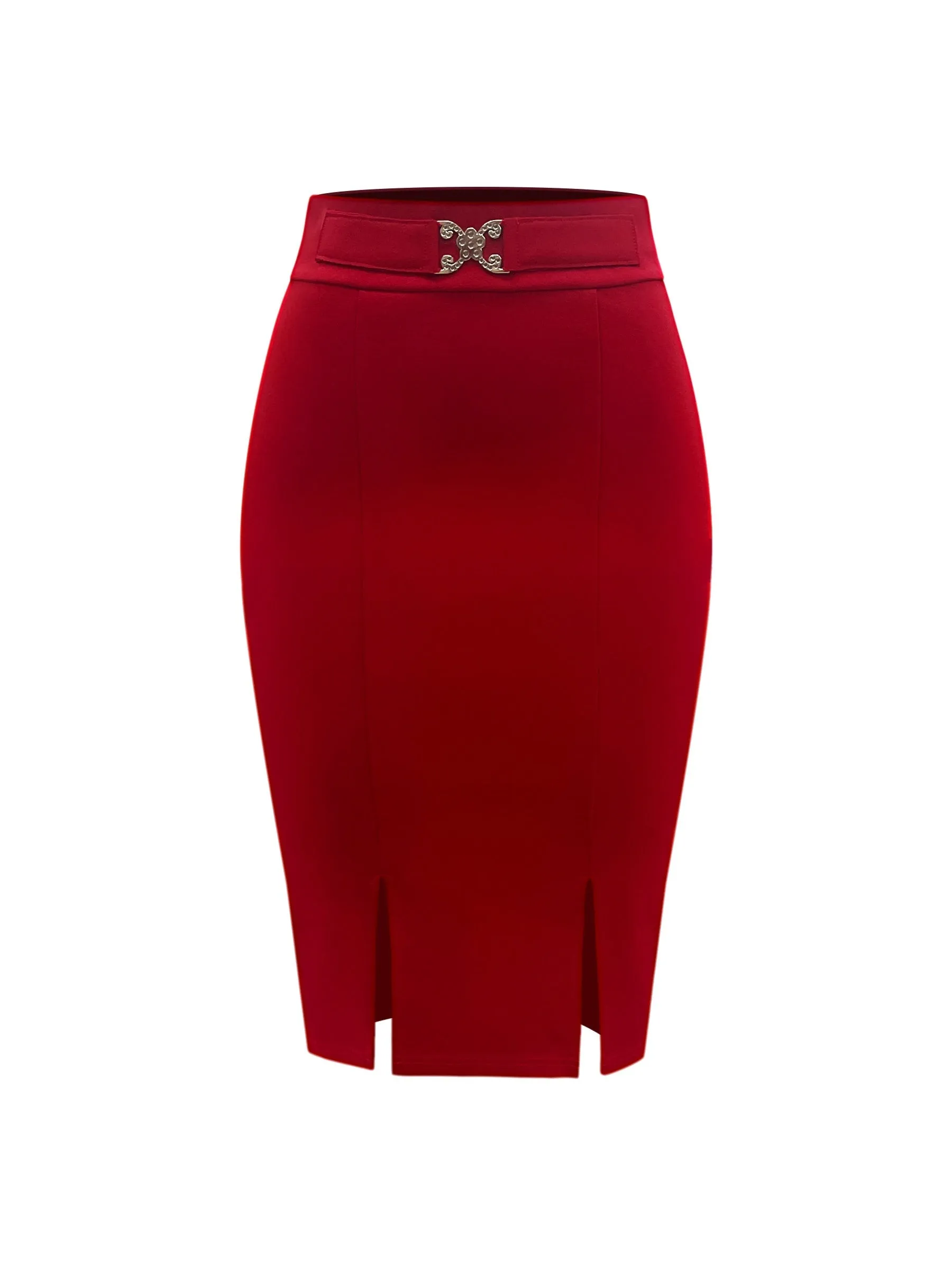 Chic Solid High Waist Midi Skirt - Flattering Slim Fit & Dramatic Split Hem - Ultra-Feminine Bodycon Style - Perfect for Stylish Women