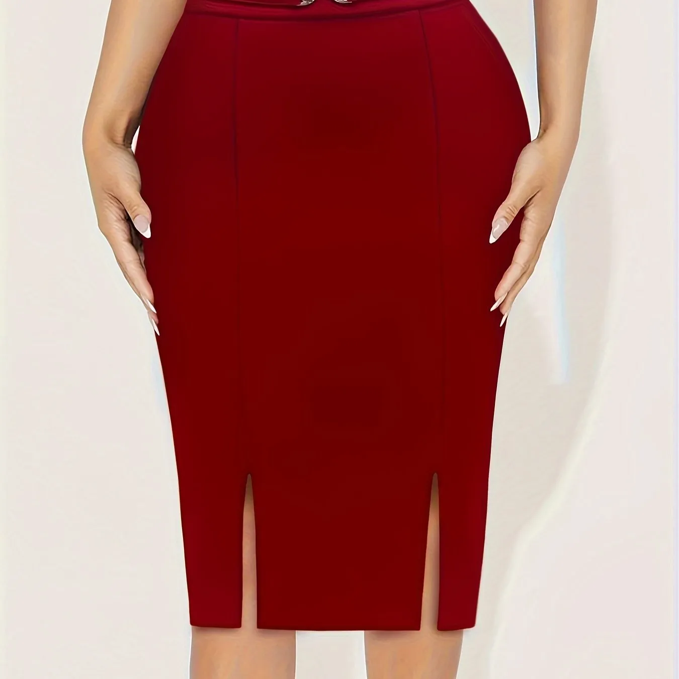 Chic Solid High Waist Midi Skirt - Flattering Slim Fit & Dramatic Split Hem - Ultra-Feminine Bodycon Style - Perfect for Stylish Women