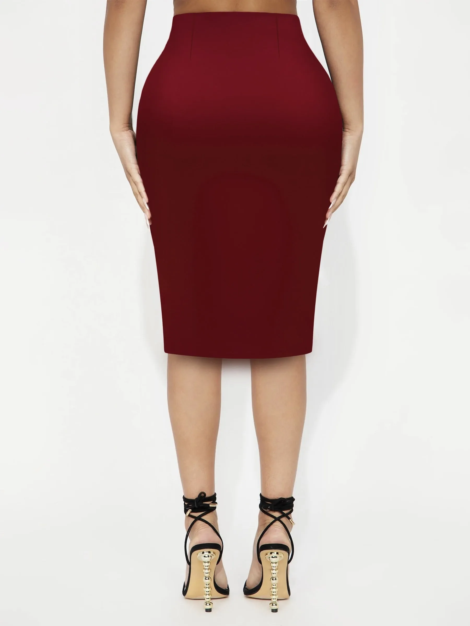 Chic Solid High Waist Midi Skirt - Flattering Slim Fit & Dramatic Split Hem - Ultra-Feminine Bodycon Style - Perfect for Stylish Women