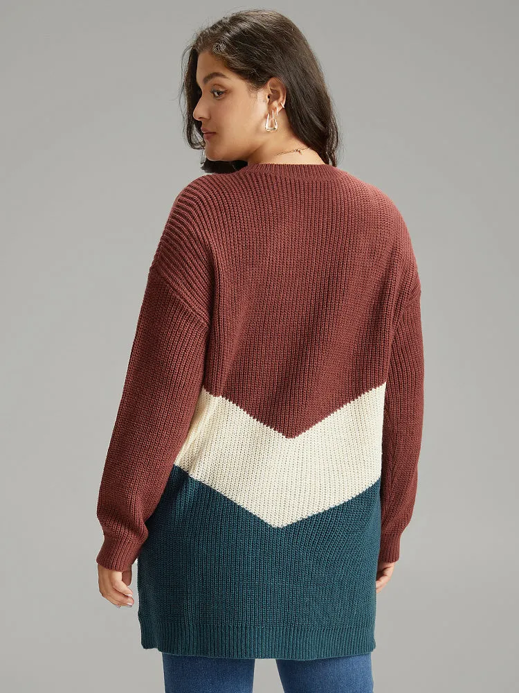 Colorblock Contrast Elastic Cuffs Pullover