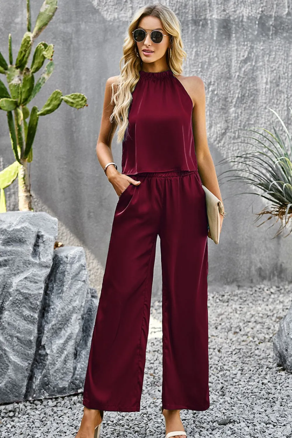 Desert Grecian Neck Sleeveless Top and Pants Set